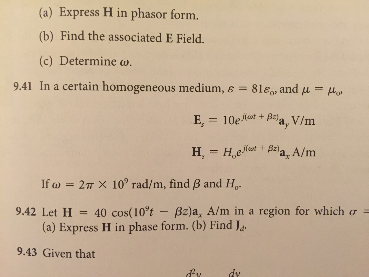 Solved Express H In Phasor Form Find The Associated E Fi Chegg Com