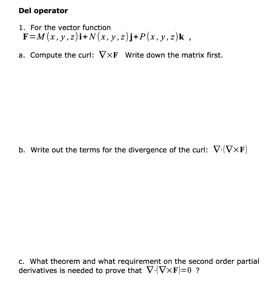 Solved For The Vector Function F M X Y Z I N X Y Chegg Com