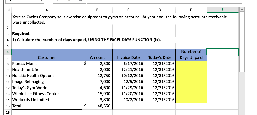 excel exercise cycle