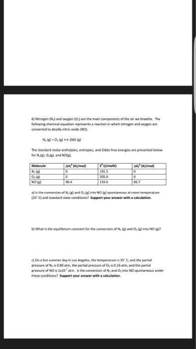 Solved Nitrogen N 2 And Oxygen O 2 Are The Main Compo