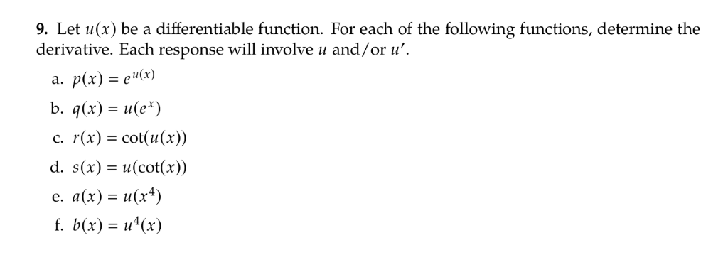 Solved 9 Let U X Be A Differentiable Function For Each Chegg Com