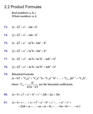 Solved 2 2 Product Formulas Real Numbers A B C Whole N Chegg Com