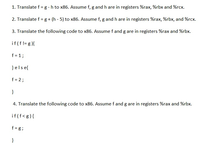 Solved Translate F G H To X86 Assume F G And H Are Chegg Com - rbx codes.g