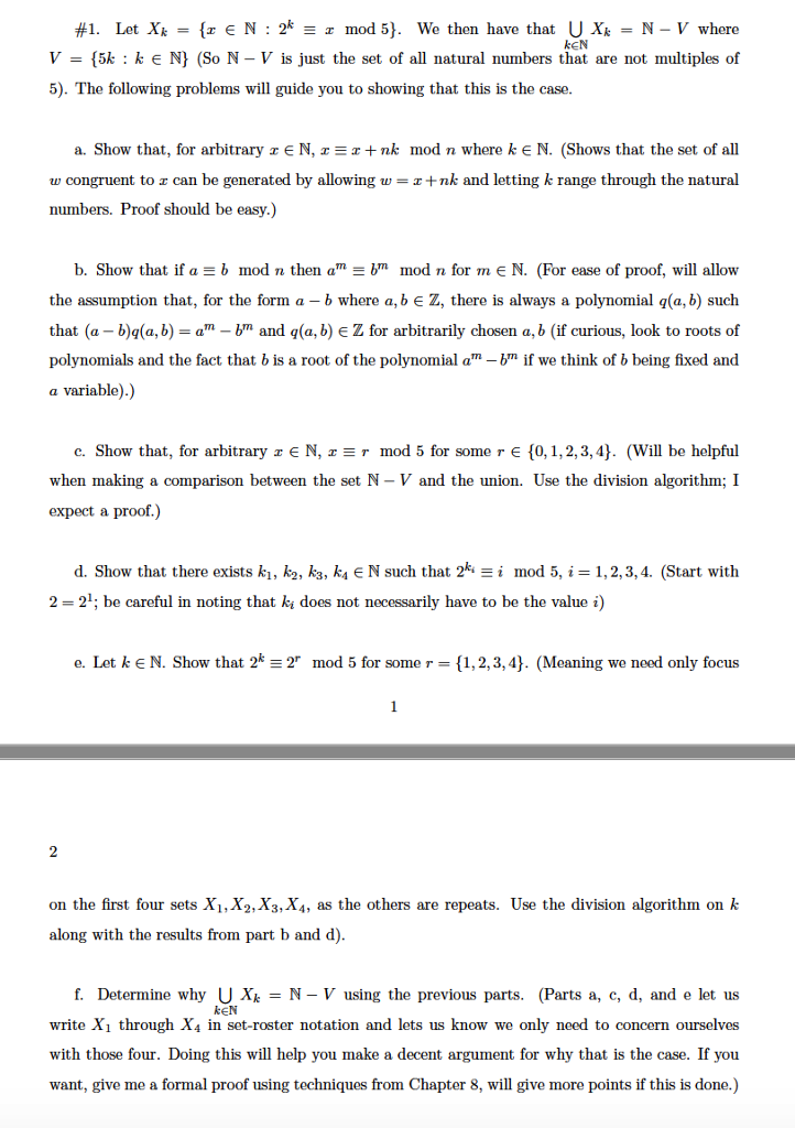 Solved 1 Let Xk Z N 2k Z Mod 5 We Then Have That Chegg Com