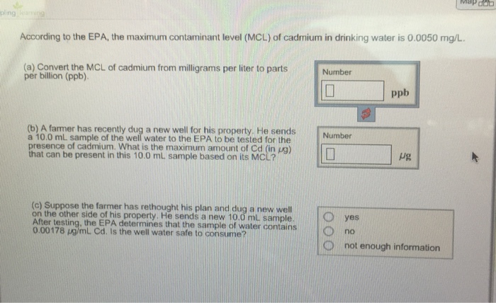 Solved According To The Epa The Maximum Contaminant Leve Chegg Com