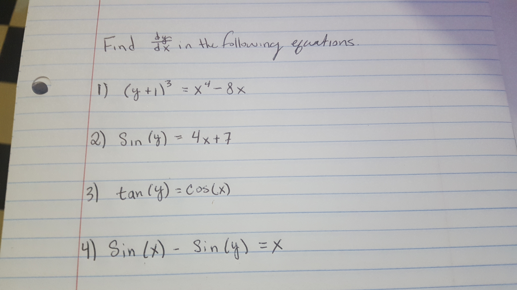 Solved Find Dy Dx In The Following Equations Y 1 3 Chegg Com Solved Find Dy Dx In The Following Equations Y 1 3 Chegg Com