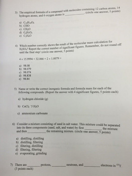 Solved 3) The Empirical Formula Of A Compound With Molecu