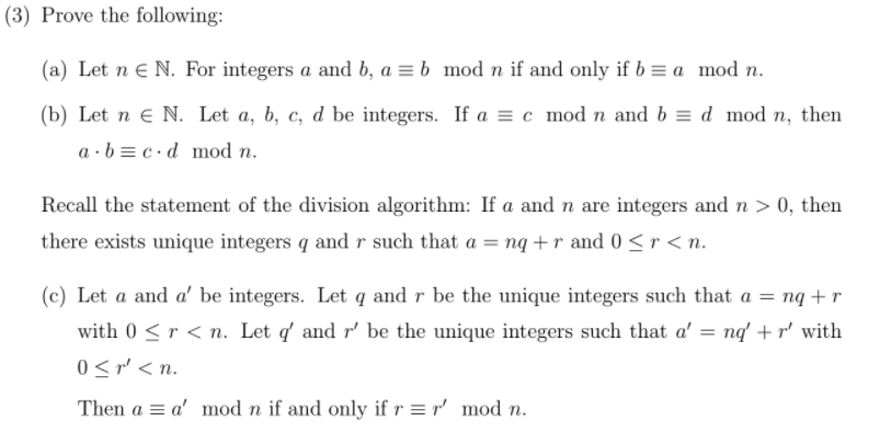 Solved 3 Prove The Following A Let N E N For Intege Chegg Com