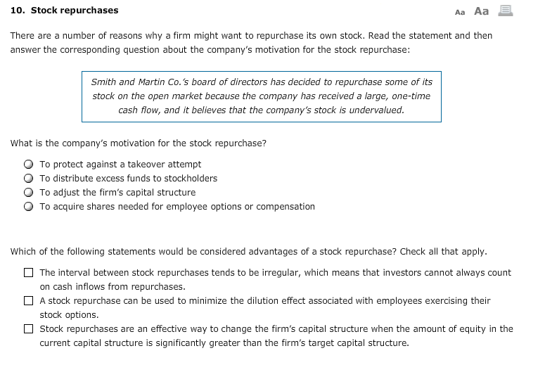 Stock options repurchase