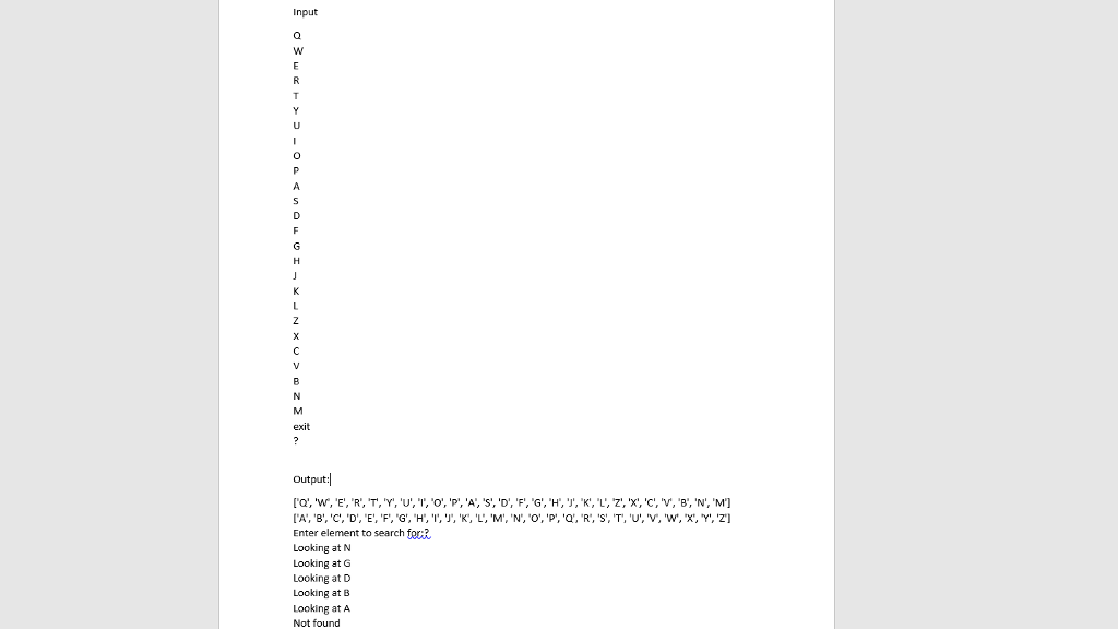 Solved Input Q W E R T Y U I O P A S D F G Chegg Com