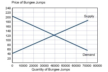 The graph below shows the demand and supply of bungee jumps in Xtremeland. The government decides to...