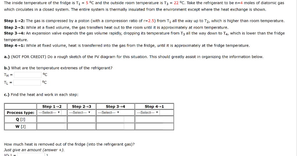 Solved The Inside Temperature Of The Fridge Is T1 5 C