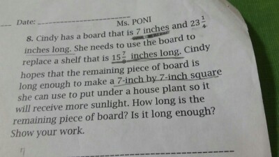 Cindy Has A Board That Is 7 Inches And 23 1 4 Inches Chegg Com