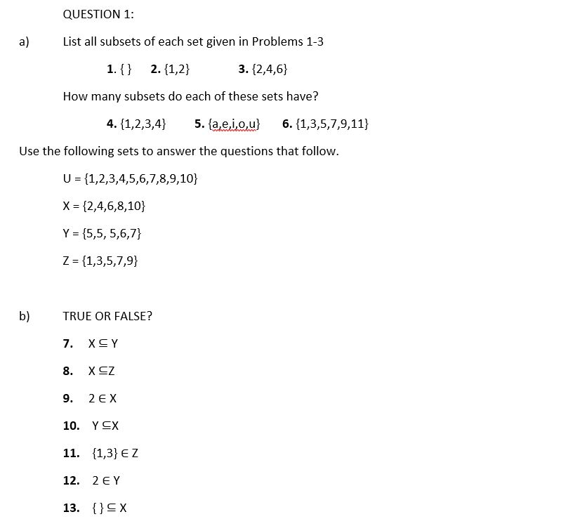 Solved List All Subsets Of Each Set Given In Problems 1 3