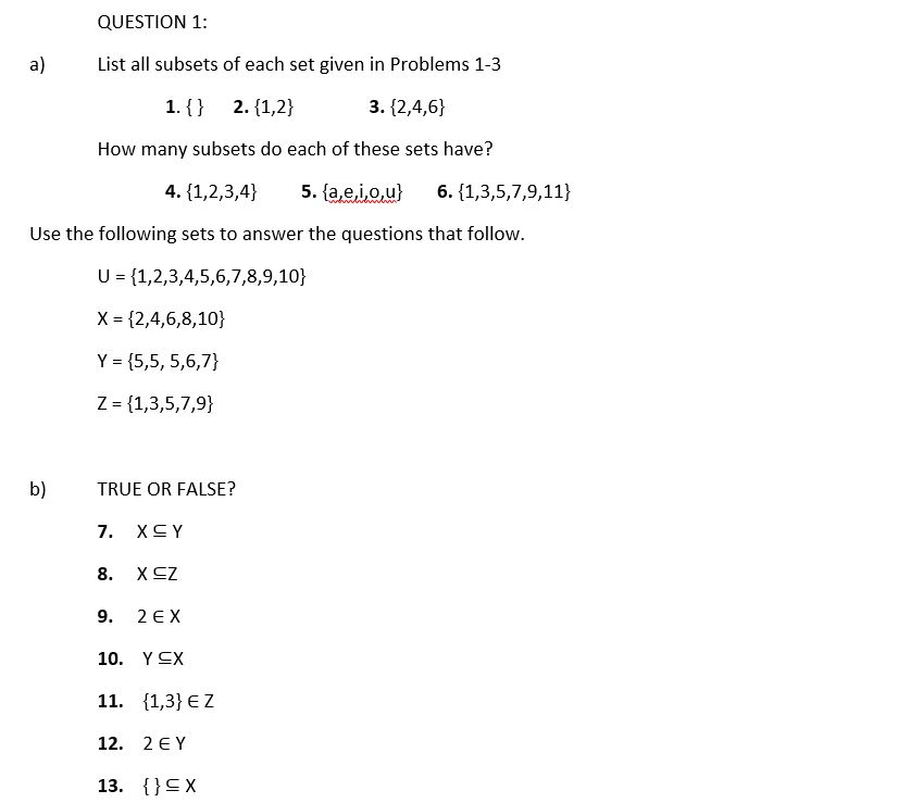 Solved List All Subsets Of Each Set Given In Problems 1 3 Chegg Com