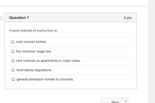 Solved Question 1 2 Pts A Good Example Of A Price Floor I