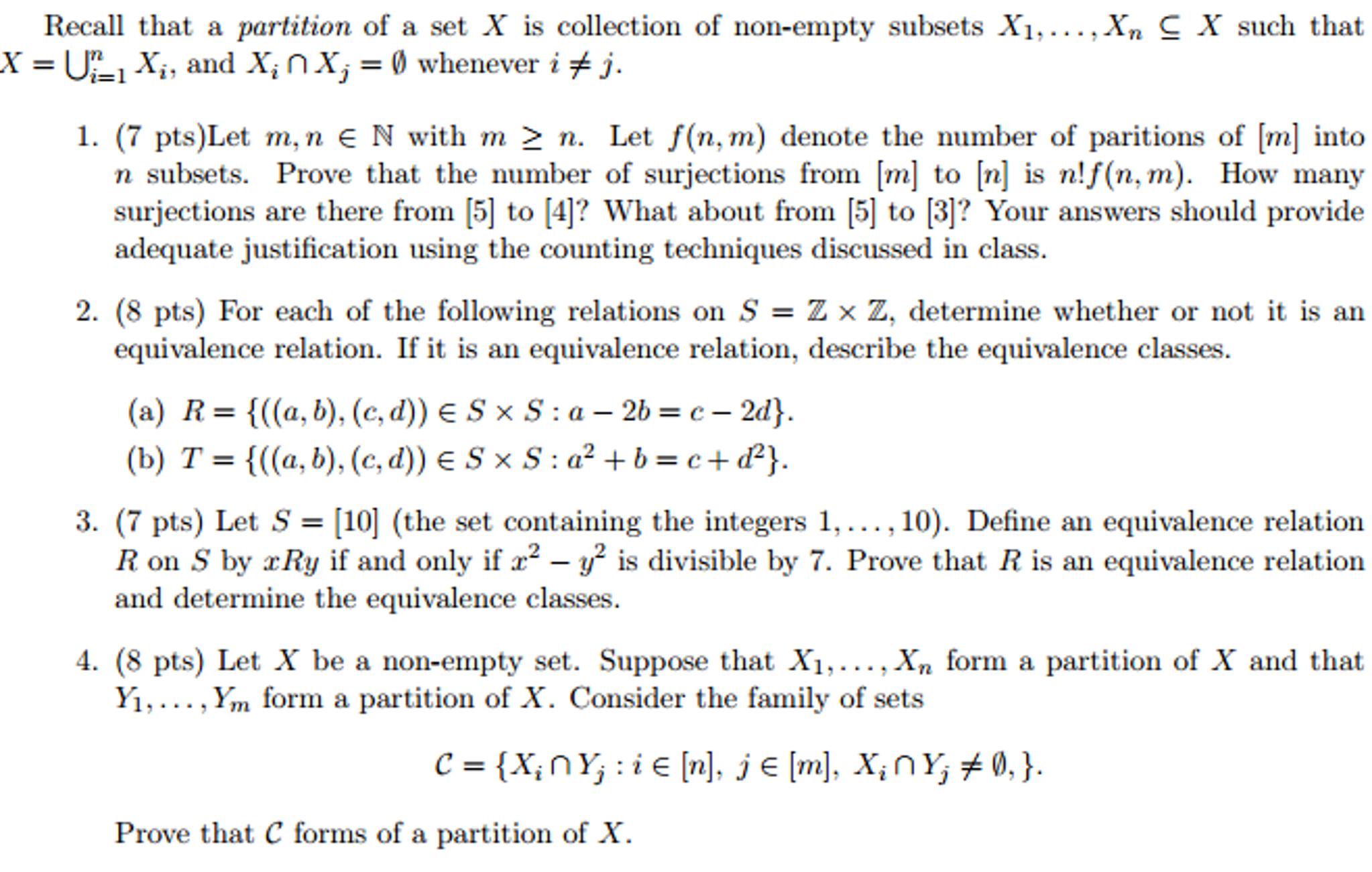 Recall That A Partition Of A Set X Is Collection O Chegg Com