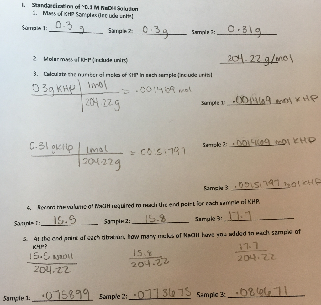 Solved I Standardization Of 0 1 M Naoh Solution 1 Mass Chegg Com