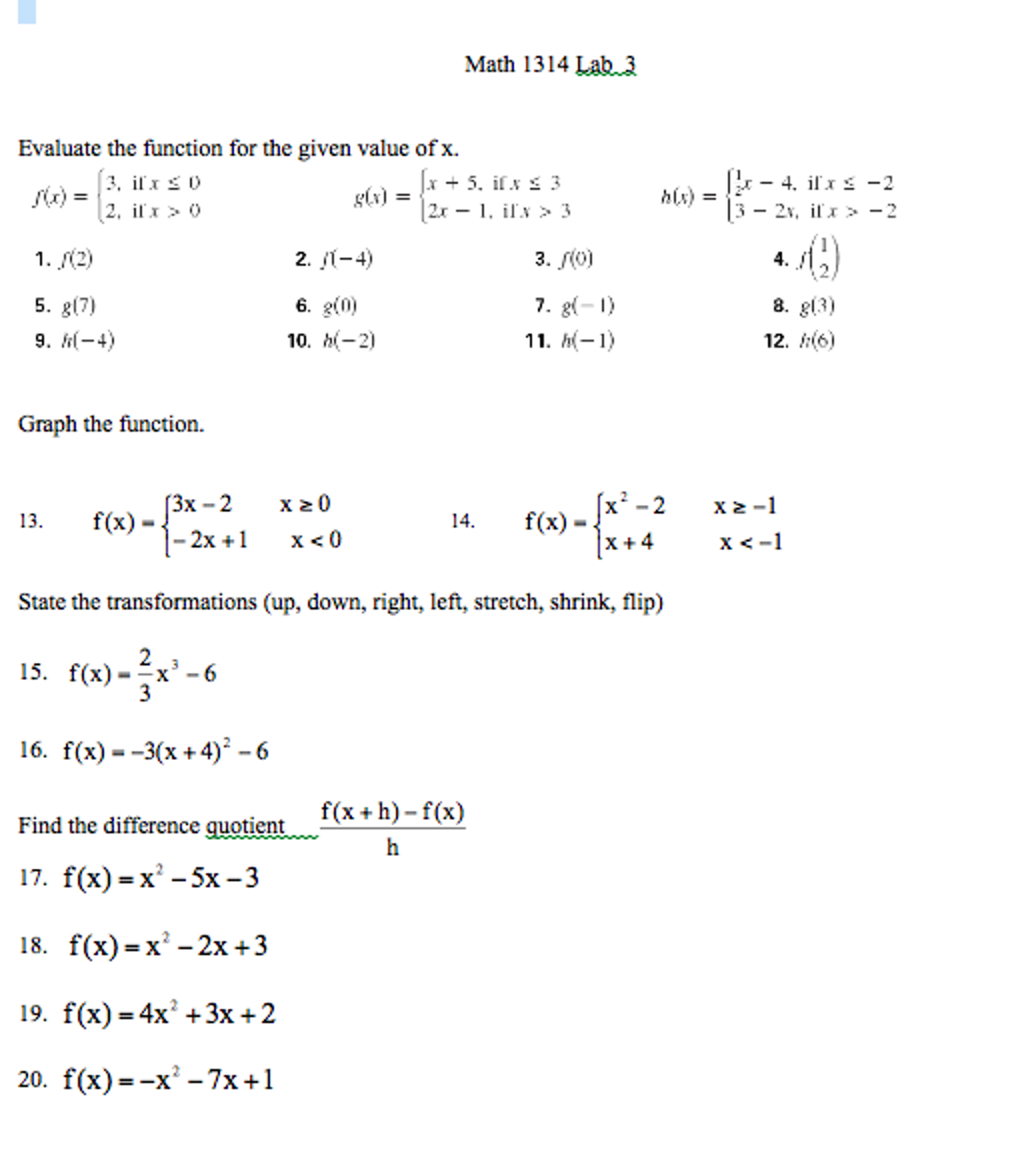 Evaluate The Function For The Given Value Of X F X Chegg Com