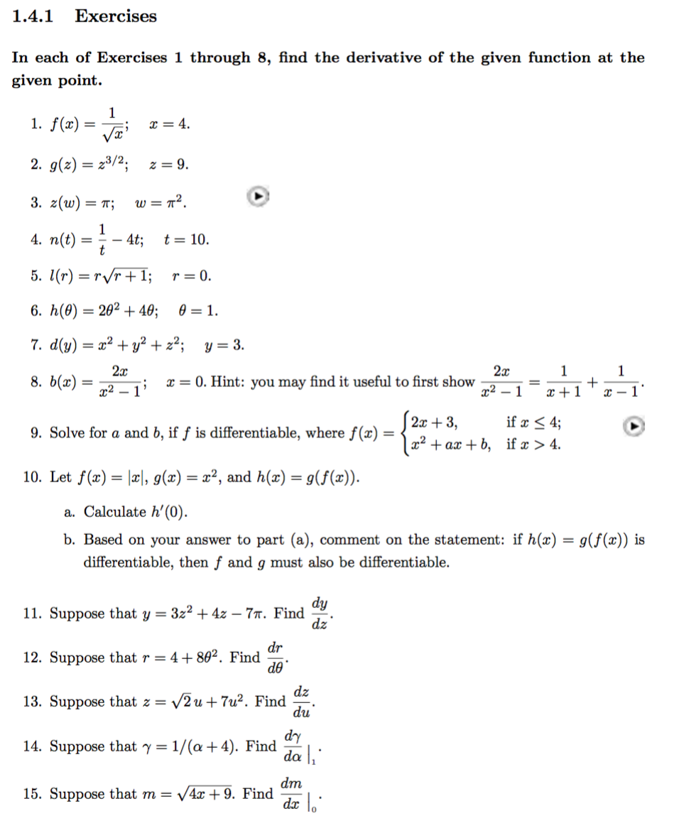 Solved Find The Derivative Of The Given Function At The G Chegg Com
