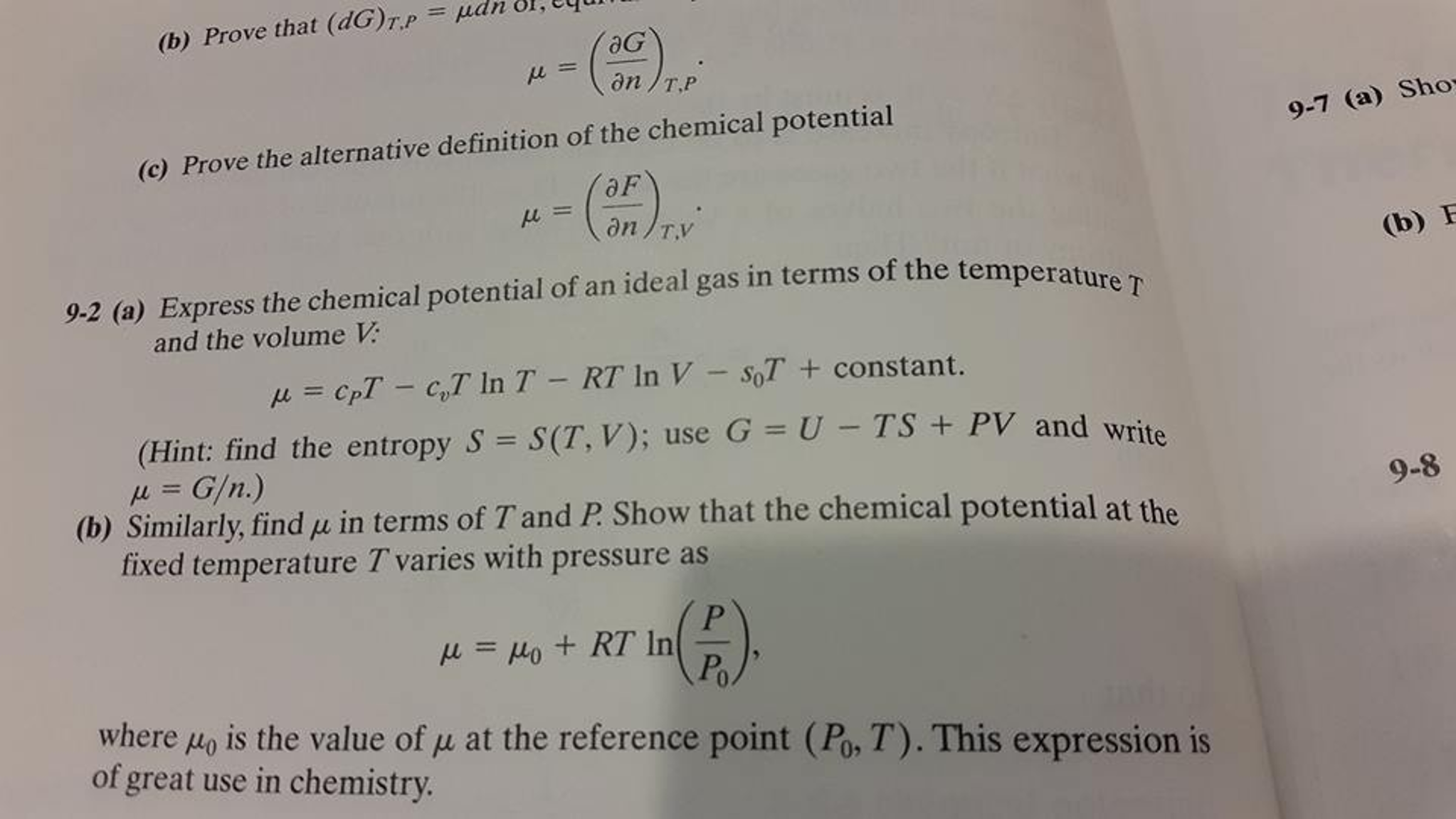 Express The Chemical Potential Of An Idea Gas In Chegg Com
