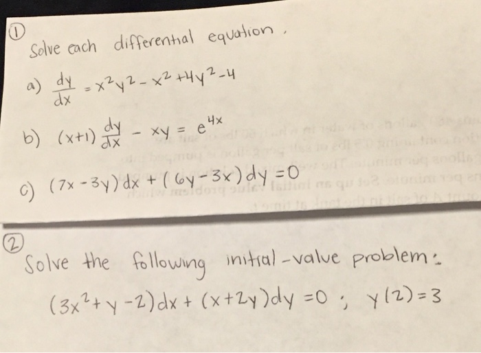 Solve Each Differential Equation Dy Dx X 2y 2 Chegg Com