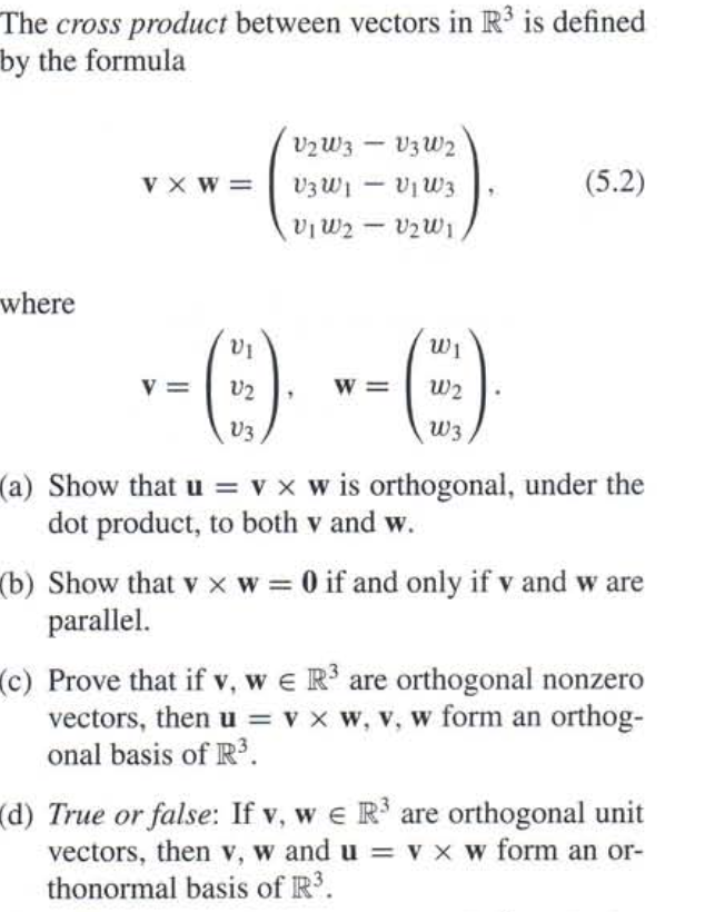 Solved The Cross Product Between Vectors In Ir3 Is Define Chegg Com