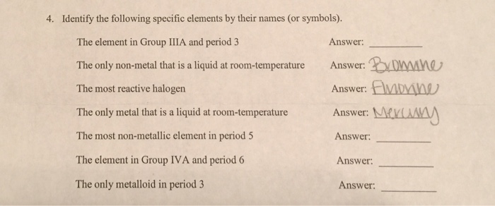 Solved Identify He Following Specific Elements By Their N