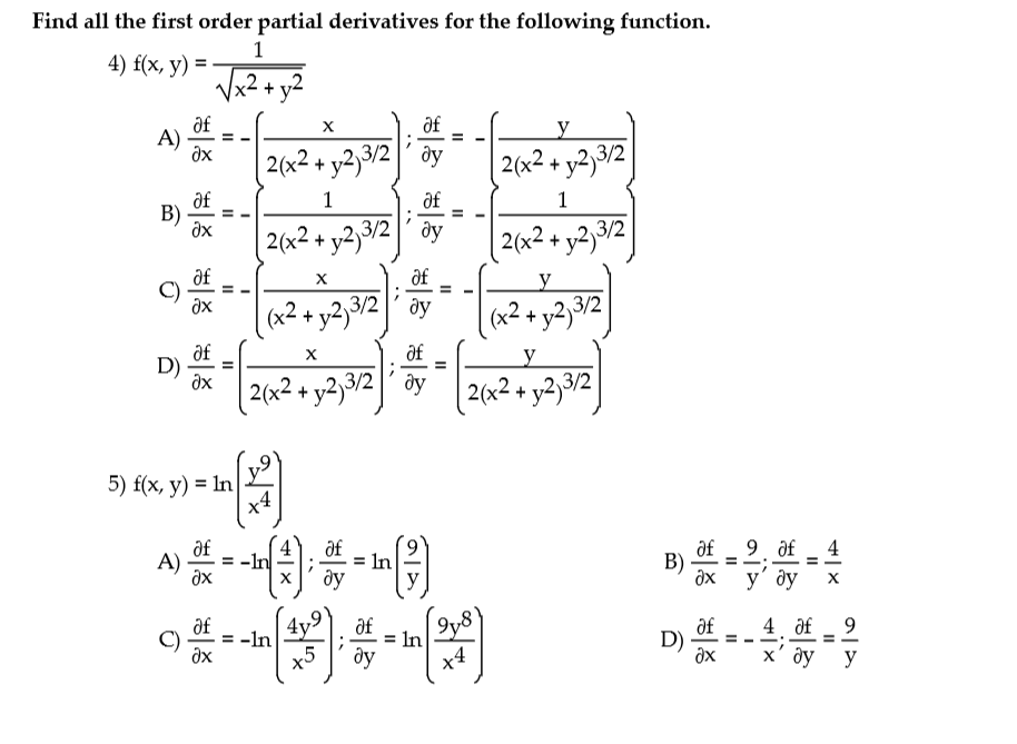 Find All The First Order Partial Derivatives For The Chegg Com