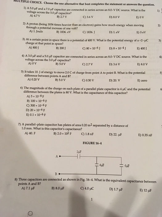 Solved A 5 0 Mu F And A 7 0 Mu F Capacitor Are Connected Chegg Com