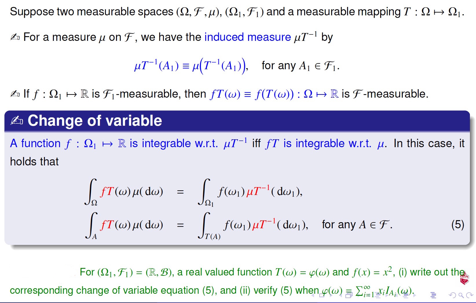 Suppose Two Measurable Spaces Ohm F Mu Ohm 1 Chegg Com