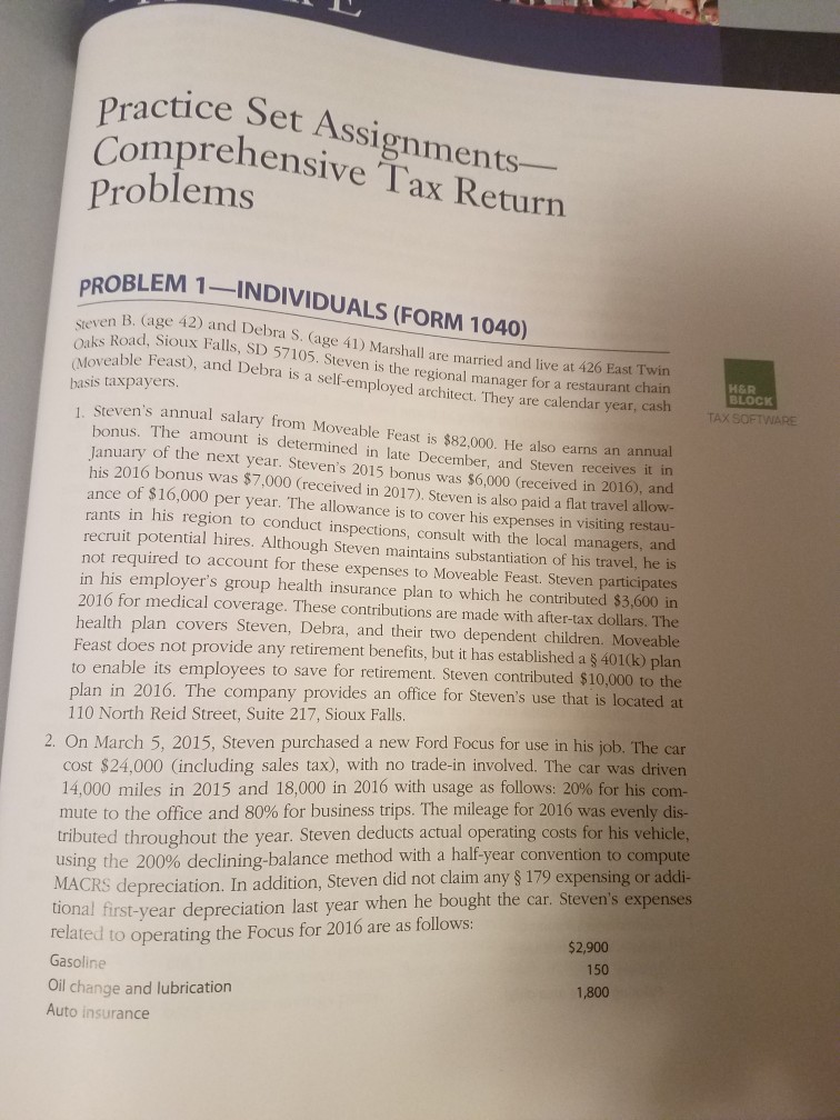Ctice Set Assignments Practi Com Mprehensive Tax