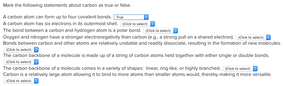 Solved Mark The Following Statements About Carbon As True Chegg