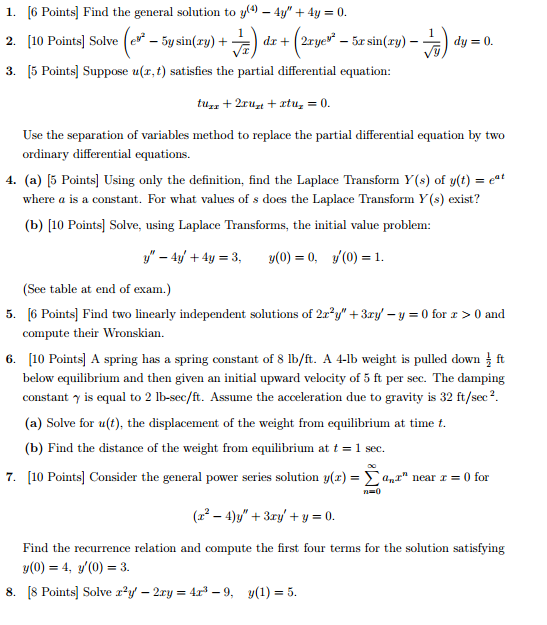 Solved Find The General Solution To Y 4 4y 4y 0 Chegg Com