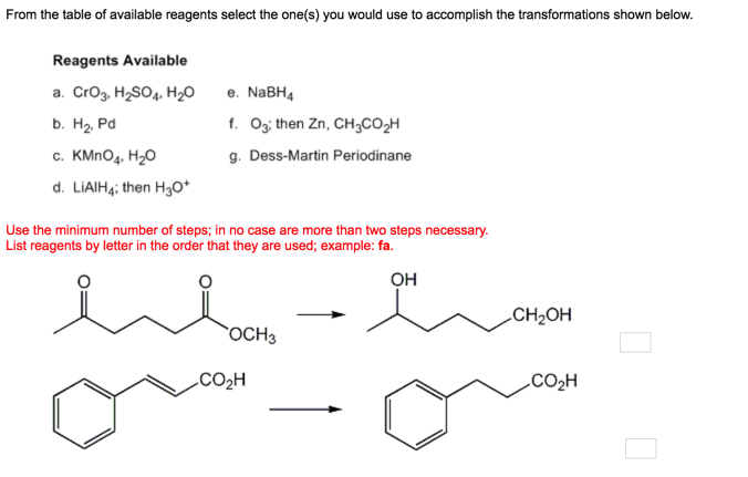 Solved From the table of available reagents select the