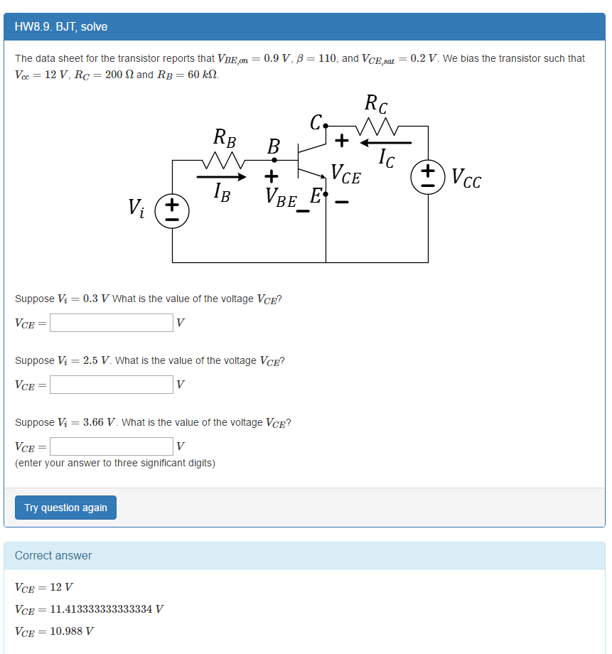 Solved The Data Sheet For The Transistor Reports That Vbe Chegg Com