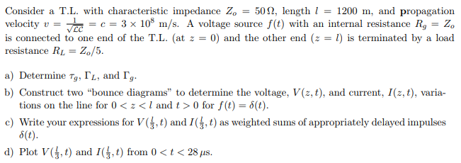 Solved Consider A T L With Characteristic Impedance Zo 50 Chegg Com