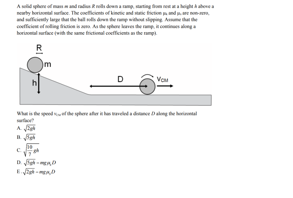 Solved A Solid Sphere Of Mass M And Radius R Rolls Down A...
