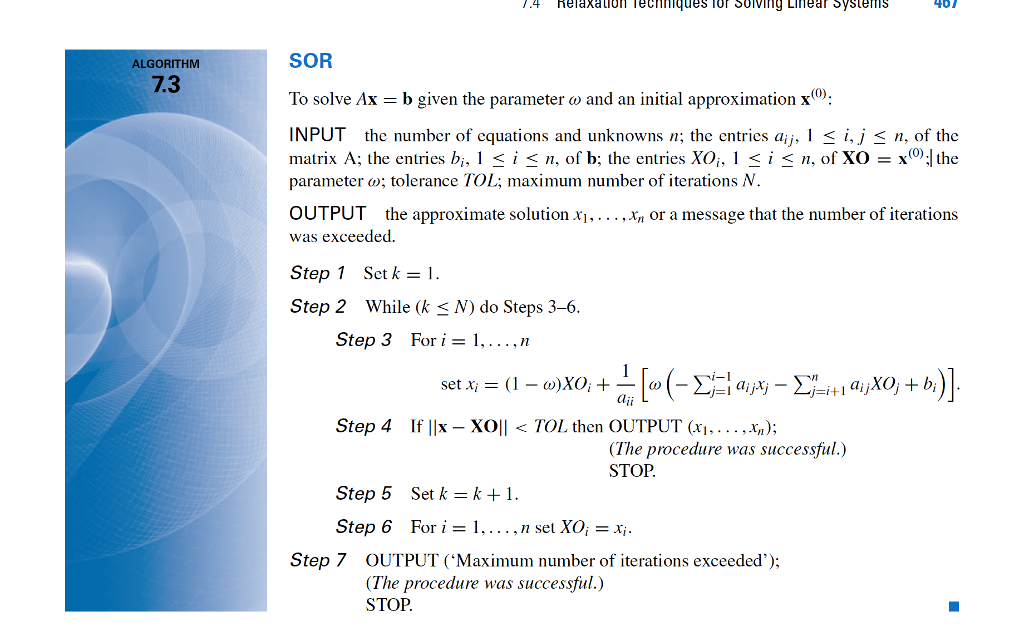 Relaxation method. Successive overrelaxation (Sor) method. Iterative methods for sparse Linear Systems.