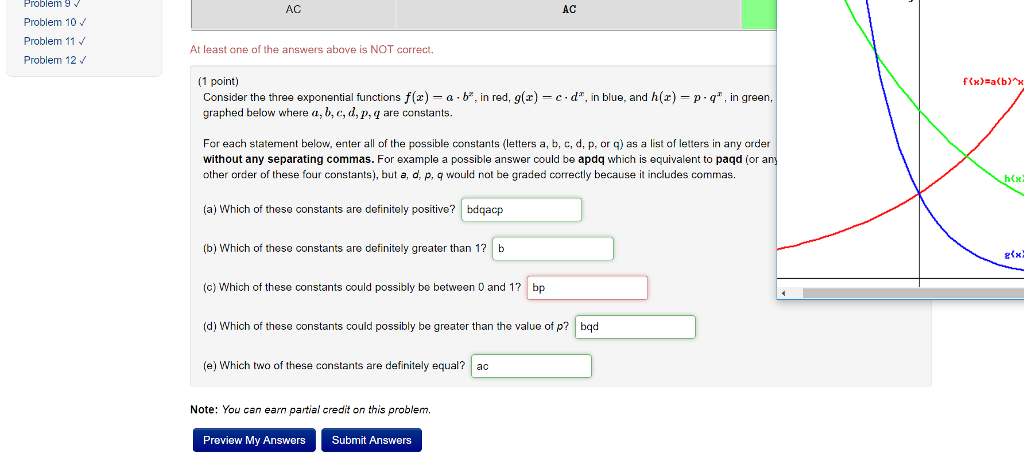 Solved Consider The Three Exponential Functions F X A Bx Chegg Com