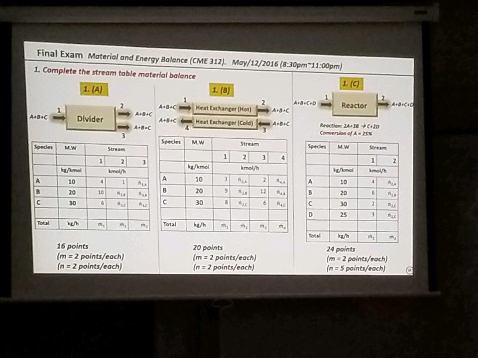 Final Exam Material And Energy Balance (CME 312).