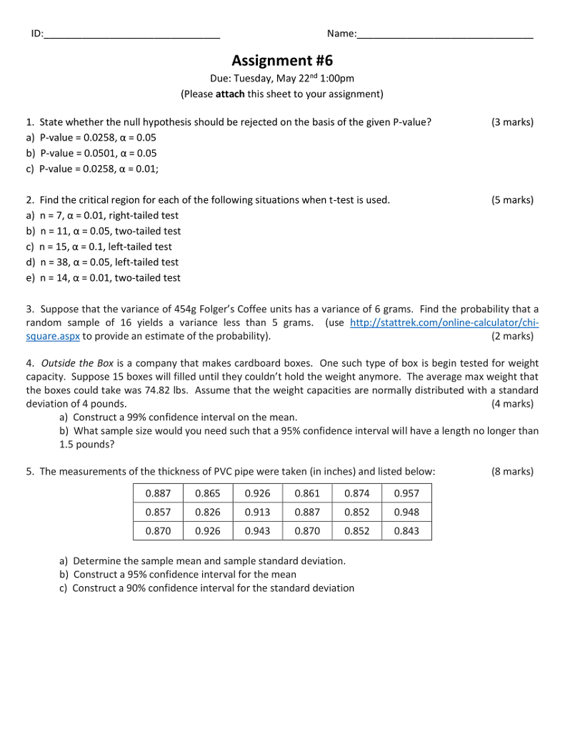 Solved Id Name Assignment 6 Due Tuesday May 22nd 1 00p