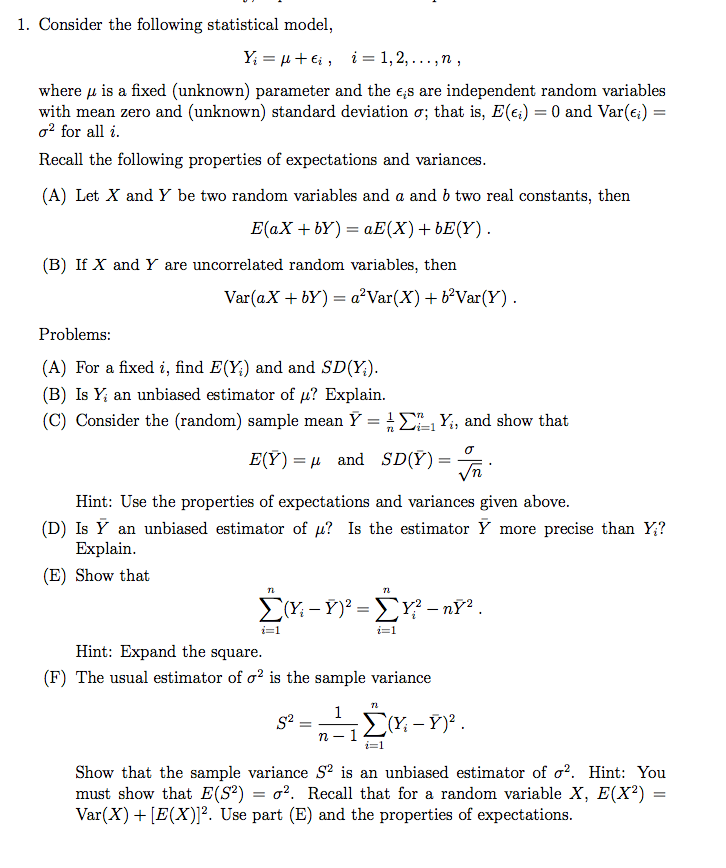 Solved Consider The Following Statistical Model Y I Mu Chegg Com