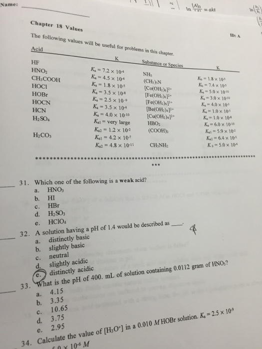 Solved Which One Of The Following Is A Weak Acid? Hno_3 Hi | Chegg.com