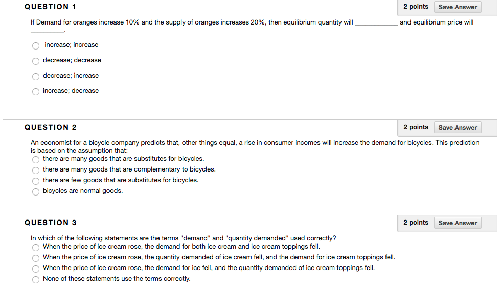 Solved QUESTION 1 2 Points Save Answer If Demand For Oran