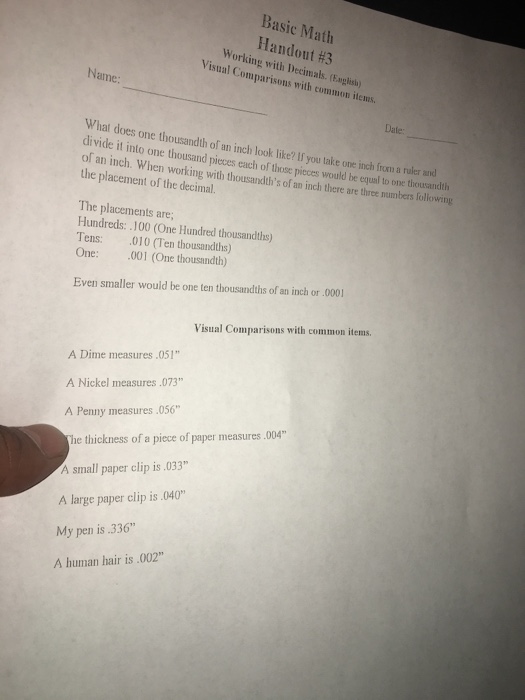 Solved What Does One Thousandth Of An Inch Look Like If Chegg Com