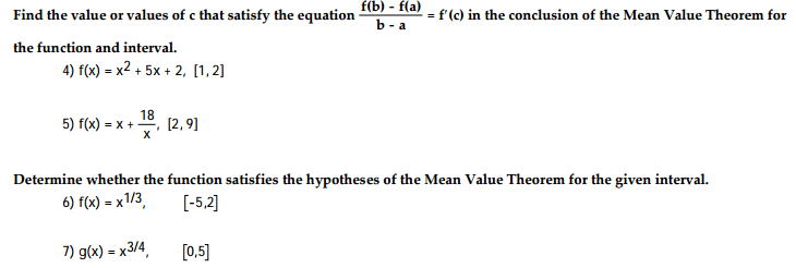 Solved Find The Value Or Values Of C That Satisfy The Equ Chegg Com