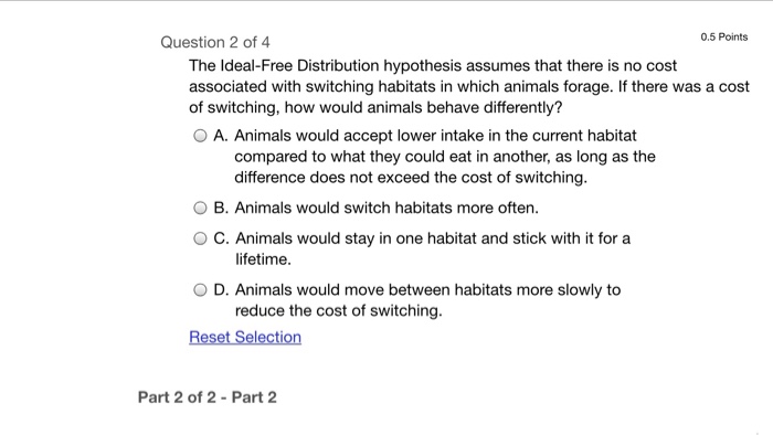 Solved The Ideal Free Distribution Hypothesis Assumes Tha Chegg Com