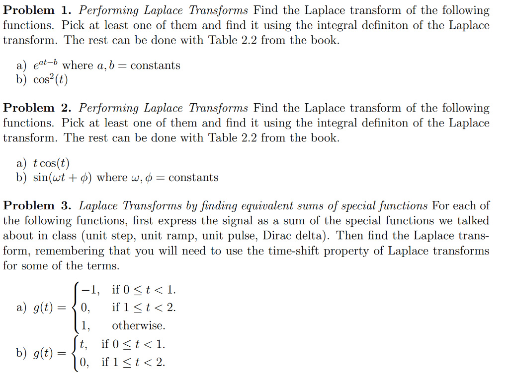 Solved Problem 1 Performing Laplace Transforms Find The Chegg Com
