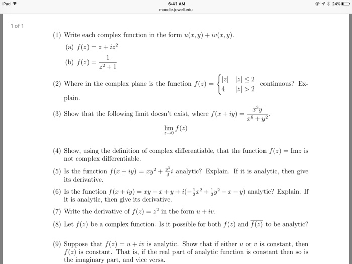 Solved Write Each Complex Function In The Form U X Y Chegg Com